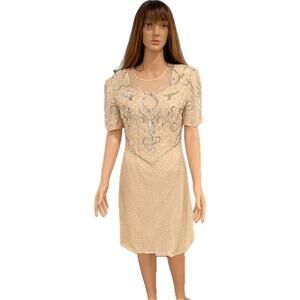 100% Silk Vintage Beaded Cream Dress